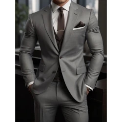 High Quality Men's Suits Grey Outfits Single Breasted Notch Lapel Wedding Costume Homme 3Piece Jacket Pants Vest Slim Fit 2025