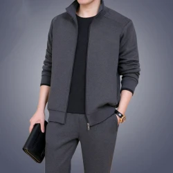 Middle aged and elderly men's two-piece set, casual wear, sportswear set, long sleeved set, male version, solid color cardigan t