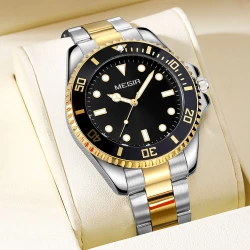 MEGIR Men's Minimalist Quartz Watch with Luminous Hands Calendar Date Stainless Steel Band Simple Business Style Wristwatch