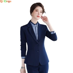 Stylish Trim Women's Suit 2 Pieces Sets Blue Grey Black Blazer Jacket with Trousers (You Can Buy A Shirt or Skirt Separately)
