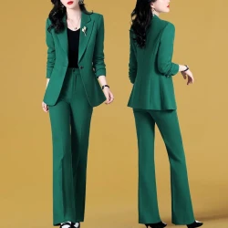 Green Set of Two Fashion Pieces for Women Luxury Pants Women's Matching Sets Trend 2 Piece Outfits 2024 Elegant Blazer Suit Pant