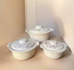 Marble-Print Ceramic Food Storage Bowls with Lids - Set of 3