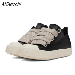 Men's Women Platform Sneakers Black Leather Zipper Lace Up Casual Shoes Thick Bottom Sneakers Large Size Chaussure Femme 2025