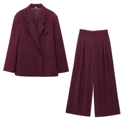 ETJ 2025 TRAF Women's Spring new Casual suit set double front loose casual suit jacket high waist double pleated trousers