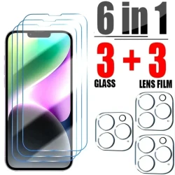 6IN1 Tempered Glass For iPhone 16 15 14 13 12 11 Pro Max Camera Screen Protector For iPhone 16 15 14 Plus 13 12 Mini Lens Glass
