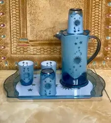 Blue Star & Moon Glass Pitcher Set with Tray