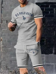 Stripe 2024 Summer Luxury Big Name Letter 3D Digital Printing Men's Suit Fashion Casual Wear Unisex Breathable Comfortable Men