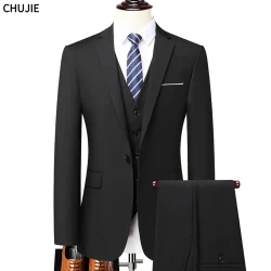 Suits For Men 3 Pieces 2 Set Elegant Wedding High Quality Groom's Full Jackets Vest Pants Luxury Blazers 2024 Formal Clothing