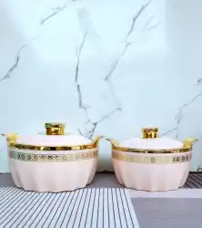 Elegant Pink Ceramic Serving Bowls with Gold Trim