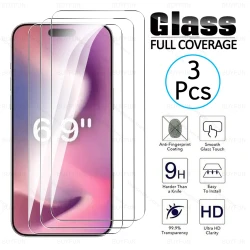 3Pcs Screen Protector For iPhone 16 Pro Max 6.9 Inch Tempered Glass Case Friendly iPhone16 Plus 16ProMax Cristal Vidrio Templado