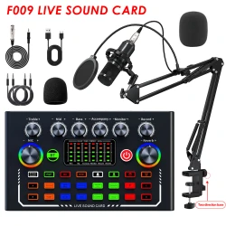 F009 Live Sound Card Podcast Equipment With BM-800 Microphone Live Broadcast Set For Audio Recording Youtube Live Streaming