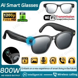 LIGE 8 Million Pixels Camera Smart Glasses Recording Videos AI Photo Recognition Chat Translation 270mAh Bluetooth Sunglasses