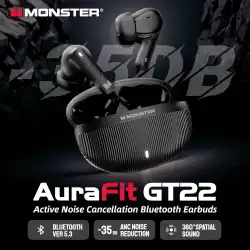 Monster AuraFit GT22 -35dB Active Noise Cancelling Earbuds 360° Stereo Wireless Bluetooth Headphone ANC Bluetooth 5.3 Earphone