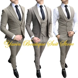 Men Business Suits Groom Groomsman 3 Pieces Set Jacket Vest Pants Men's Wedding Party Formal Occasions Tuxedo