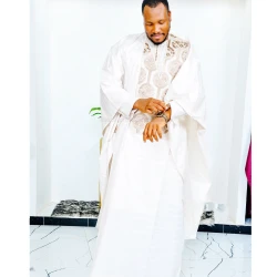 African Clothing For Men Traditional Bazin Riche Embroidery Design Top Long Sleeve 3 Piece Set