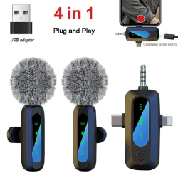 4 in 1 Wireless Lapel Microphone Lavalier Studio Microfono Solapa Inalambrico Mikrofon Do Komputera For Mobile Iphone Camera PC