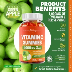 Vitamin C Gummies - Antioxidant, Supports Skin and Immune Health, Promotes Collagen Synthesis, Non-GMO, Vegetarian