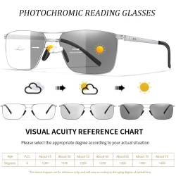 Fashion Photochromic Reading Glasses Vintage Rectangular Metal-Frame Eyeglasses Presbyopic Glasses daily wear