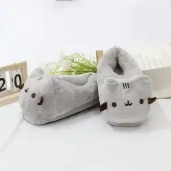 Cartoon Full Covered Cat Slippers Warm Winter Slides Soft Plush Doll Indoor Cute Anime Bedroom Shoes  Home Use