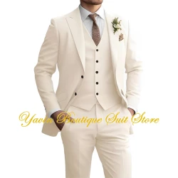 Men's Suits Two Button Jacket Vest Pants 3 Pieces Set Formal Slim Fit Suits for Men Blazer Elegant Prom Man Tuxedo