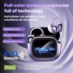 HTC NE32 Bluetooth V6.0 Ear Clip Earphones LCD Touch Screen AI Translator Earbuds Noise Reduction Wireless Sports Headphones