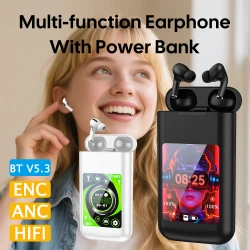 Multifunctional Earphone Bluetooth Build In Power Bank With Touch Screen In Ear Wireless Earphone Multimedia/Game/Custom Wallpap