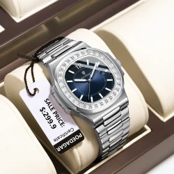 POEDAGAR Luxury Square Man Quartz Watch Waterproof Luminous Date Men's Watch High Quality Stainless Steel Business Men Watches