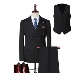 2025 High quality solid color business casual (suit + vest + trousers) stylish and handsome trend three-piece set