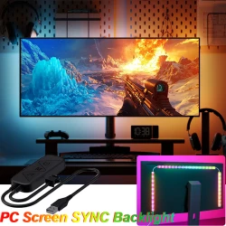 Smart Gaming Ambient Lighting Computer Monitor Screen SYNC Light Strip PC Backlight RGBIC Lamp Tape with Music SYNC Color Picker