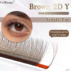 CoMango Mix 8-12/8-15mm Brown Eyelash Extension 2D V Shape False Lash Premade Fans Soft Light Natural Eyelash Makeup