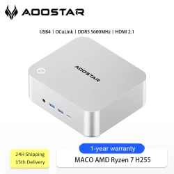 AOOSTAR MACO Mini PC AMD Ryzen 7 H255 Mini PC Windows 11 WiFi 6 USB4 Gaming PC DDR5 5600MHz Support 4 Display 4K/8K Computer