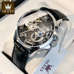 OLEVS 6661 Full Hollow Wtatch Men Leather Strap Deep Waterproof Stainless steel High Quality Men's Watches
