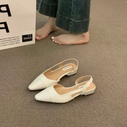 Brand luxury designer fashion PU leather design ladies summer new style pointed toe low heel women sandals non-slip flat shoes