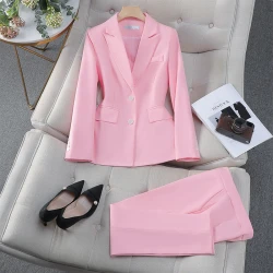 Pink Women's Suit Blazer Pants Casual Office Lady Pant Sets Single Breasted Jacket 2 Piece for Graduation Wedding Outfits