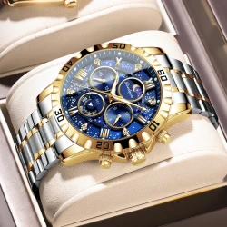 POEDAGAR High Quality Military Men Clock Chronograph Waterproof Luminous Man Wristwatch Stainless Steel Quartz Men's Watches+Box