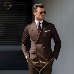 Men's Elegant Chocolate Brown Double Breasted Suit for Men Stylish Formal Wear Tailored Tuxedo for Wedding Dinner Party 2PCS