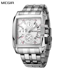 MEGIR Original Luxury Men Watch Stainless Steel Quartz Military Wristwatch Business Big Dial Chronograph Relogio Masculino 2018
