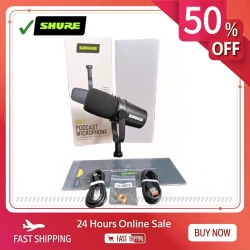Shure MV7 Hybrid USB/XLR dynamic microphone for outdoor live use with frequency response and built-in sound card microphone