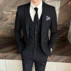 2024 Groom Wedding High-grade Suit (suit + Vest + Trousers) Winter Stripes Business Fashion Handsome Casual Suit Three-piece Set