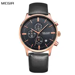 MEGIR 2011 Classic Men Quartz Watch Leather Strap Calendar Chronograph Luminous Waterproof Business Luxury Watches
