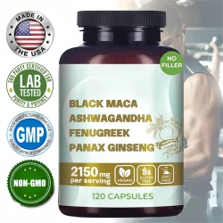 Original Black Maca Root, Ashwagandha, Panax Ginseng, Fenugreek Capsules, Male Enhancing Supplement Natural 4-in-1 Organic
