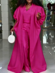 African Clothing Women Three Pieces Set Loose Long Coat Crop Tops Shirt with High Waist Pants Elegant Kaftan Church Occasion New