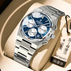 BINBOND Fashion Men's Watches Multifunctional Three Dials Chronograph Original Quartz Watch for Man Waterproof Luminous Date