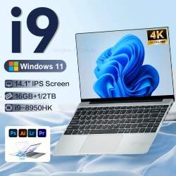 2025 New Core i9 8950HK Portable Laptop Computer 16GB DDR4 1TB 2TB SSD 14.1" Notebook Windows 11 Pro 4K Office Study Gaming PC