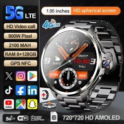 5G/4G All-Network Smart Watch 1.95 inch AMOLED 2100mah Battery 8GB+128GB RAM 900W Camera GPS WIFI Google APP Download Smartwatch