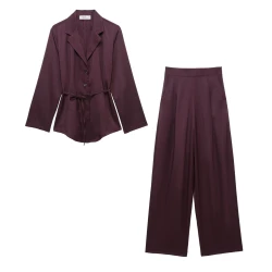 HipSeam Women Suit Pants Set Spring 2 Piece Women Set Loose Belt Button Loose Casual Blazer Wide Leg Pleated Trousers Female Set