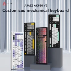 AJAZZ AK980 V2 Three-mode Wired Mechanical Keyboard Hot-swappable Gasket RGB Low-noise Ergonomic Office Gaming Keyboard