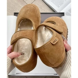 Thick Heel Mary Janes Women's Shoes Fleece Lined Casual Fur Slip-On Autumn Winter Rubber Sole round Toe Commuter Style Shoes