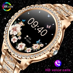 2025 New Fashion Women Smart Watch AMOLED HD Screen Sports Watch Health Heart Rate Voice Call Smart Watch For Android IOS