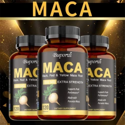 Organic Maca Root Powder Capsules with Black + Red + Yellow Peruvian Maca Root Extract Supplement for Men Women